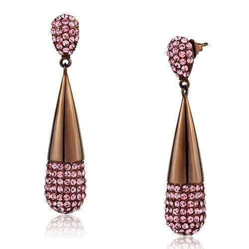 TK2707 - IP Coffee light Stainless Steel Earrings with Top Grade Crystal in Light Peach - Alamode - Flyclothing LLC