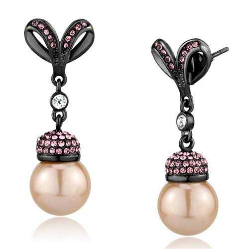 TK2710 - IP Light Black (IP Gun) Stainless Steel Earrings with Synthetic Pearl in Rose - Alamode - Flyclothing LLC