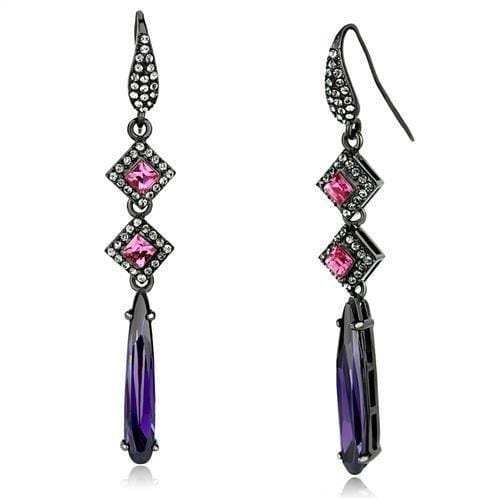 TK2712 - IP Light Black (IP Gun) Stainless Steel Earrings with AAA Grade CZ in Amethyst - Alamode - Flyclothing LLC