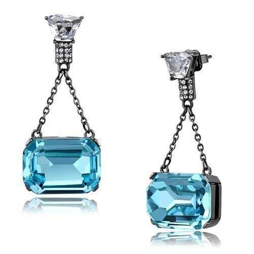 TK2713 - IP Light Black (IP Gun) Stainless Steel Earrings with Top Grade Crystal in Sea Blue - Alamode - Flyclothing LLC