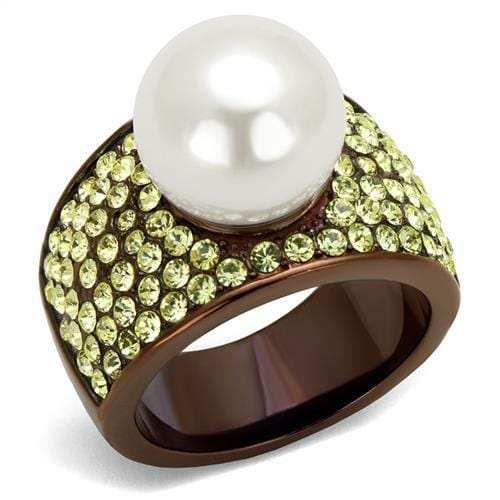 TK2715 - IP Coffee light Stainless Steel Ring with Synthetic Pearl in White - Alamode - Flyclothing LLC