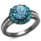 TK2716 - IP Light Black (IP Gun) Stainless Steel Ring with Top Grade Crystal in Sea Blue - Alamode - Flyclothing LLC