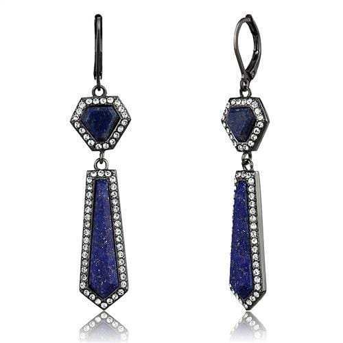 TK2723 - IP Light Black (IP Gun) Stainless Steel Earrings with Precious Stone Lapis in Montana - Alamode - Flyclothing LLC