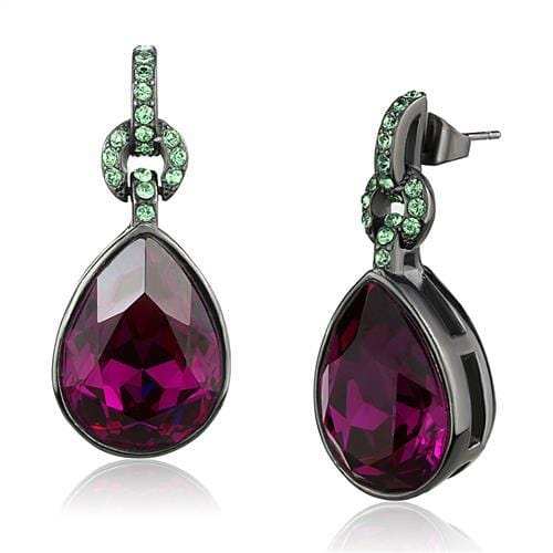 TK2726 - IP Light Black (IP Gun) Stainless Steel Earrings with Top Grade Crystal in Fuchsia - Alamode - Flyclothing LLC