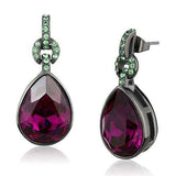 TK2726 - IP Light Black (IP Gun) Stainless Steel Earrings with Top Grade Crystal in Fuchsia - Alamode - Flyclothing LLC