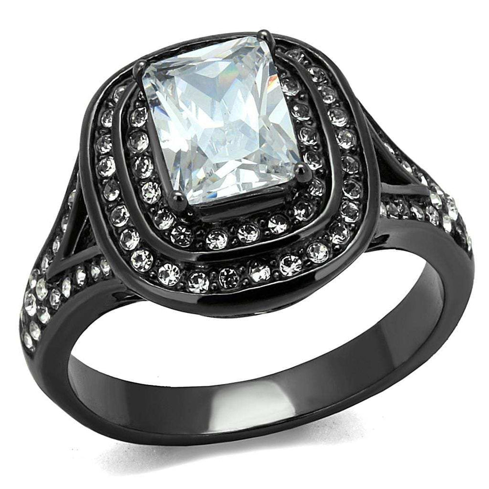 TK2731 - IP Light Black (IP Gun) Stainless Steel Ring with AAA Grade CZ in Clear - Alamode - Flyclothing LLC