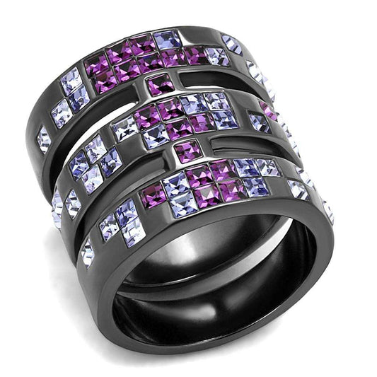 TK2734 - IP Light Black (IP Gun) Stainless Steel Ring with Top Grade Crystal in Multi Color - Alamode - Flyclothing LLC
