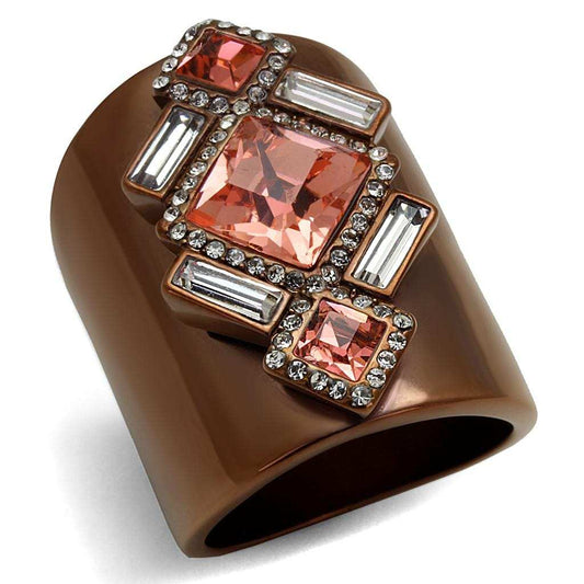 TK2735 - IP Coffee light Stainless Steel Ring with Top Grade Crystal in Rose - Alamode - Flyclothing LLC