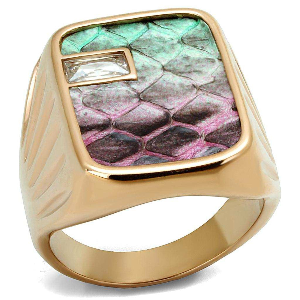 TK2737 - IP Rose Gold(Ion Plating) Stainless Steel Ring with Leather in Multi Color - Alamode - Flyclothing LLC