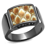 TK2738 - IP Light Black (IP Gun) Stainless Steel Ring with Leather in Brown - Alamode - Flyclothing LLC