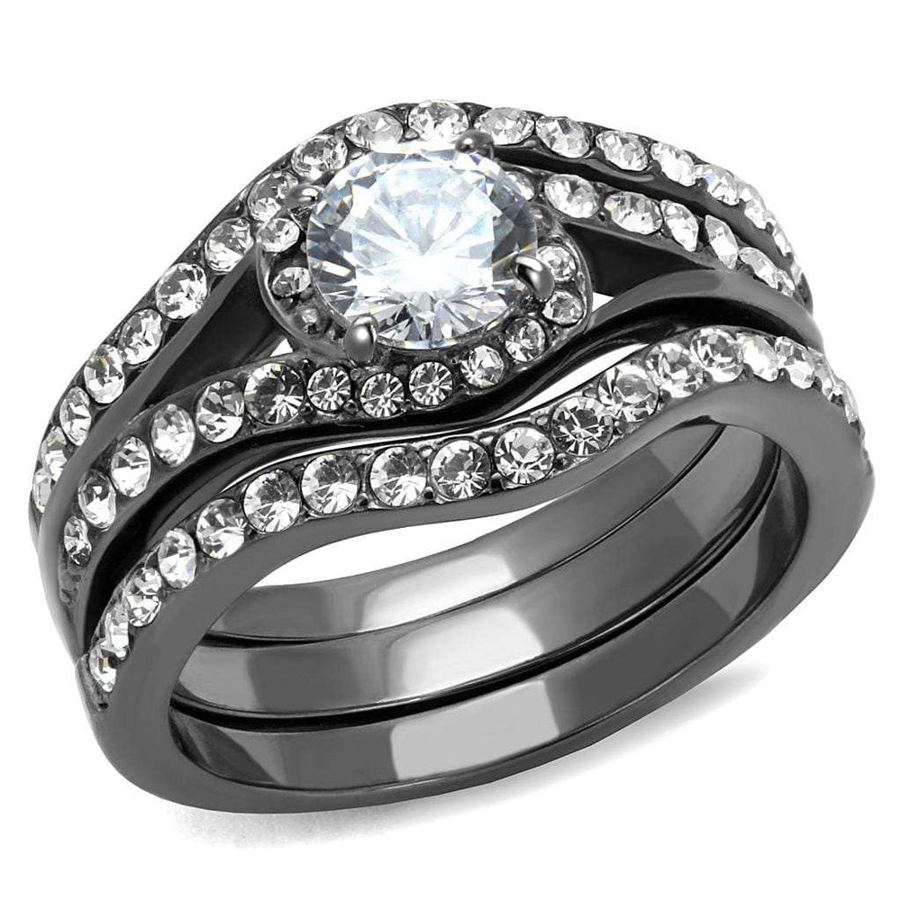 TK2739 - IP Light Black (IP Gun) Stainless Steel Ring with AAA Grade CZ in Clear - Alamode - Flyclothing LLC