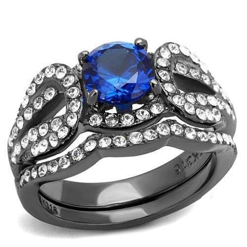 TK2740 - IP Light Black (IP Gun) Stainless Steel Ring with Synthetic Spinel in London Blue - Alamode - Flyclothing LLC