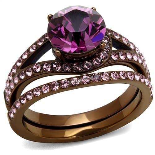 TK2745 - IP Coffee light Stainless Steel Ring with Top Grade Crystal in Amethyst - Alamode - Flyclothing LLC
