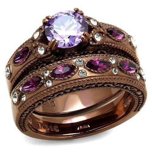 TK2746 - IP Coffee light Stainless Steel Ring with AAA Grade CZ in Amethyst - Alamode - Flyclothing LLC
