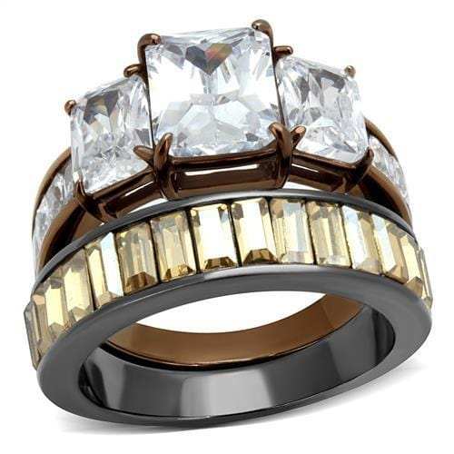 TK2747 - IP Light Black & IP Light coffee Stainless Steel Ring with AAA Grade CZ in Clear - Alamode - Flyclothing LLC
