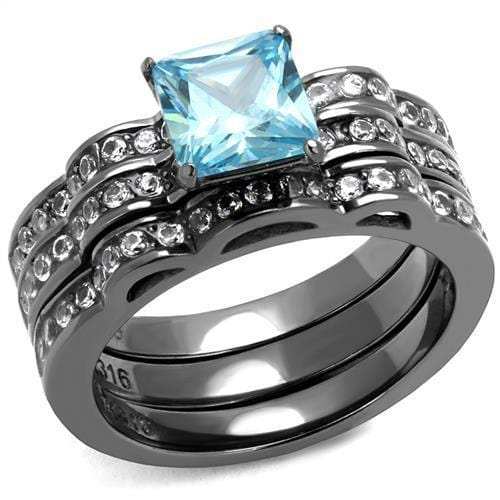 TK2748 - IP Light Black (IP Gun) Stainless Steel Ring with AAA Grade CZ in Sea Blue - Alamode - Flyclothing LLC