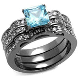 TK2748 - IP Light Black (IP Gun) Stainless Steel Ring with AAA Grade CZ in Sea Blue - Alamode - Flyclothing LLC