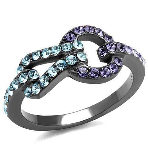 TK2752 - IP Light Black (IP Gun) Stainless Steel Ring with Top Grade Crystal in Tanzanite - Alamode - Flyclothing LLC