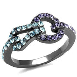 TK2752 - IP Light Black (IP Gun) Stainless Steel Ring with Top Grade Crystal in Tanzanite - Alamode - Flyclothing LLC