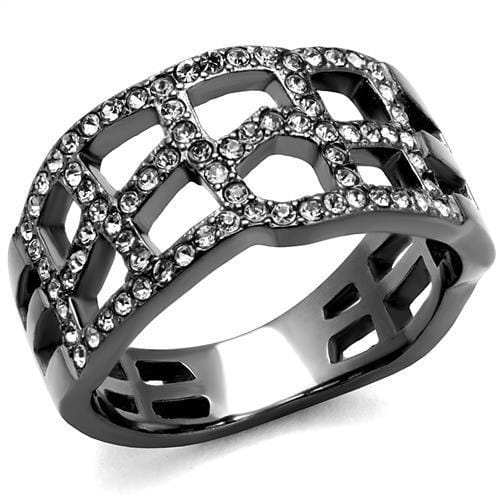 TK2753 - IP Light Black (IP Gun) Stainless Steel Ring with Top Grade Crystal in Black Diamond - Alamode - Flyclothing LLC