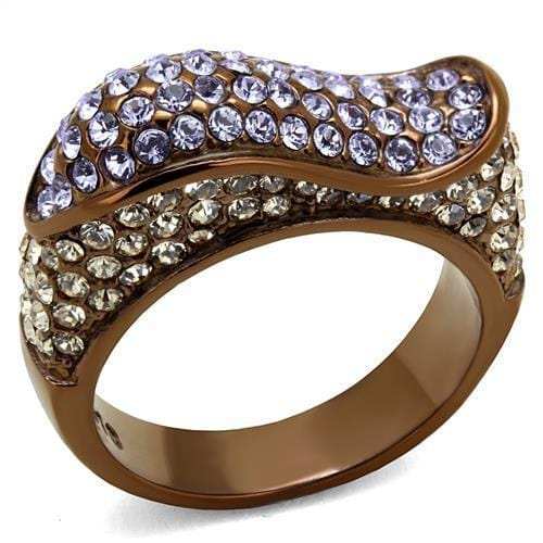 TK2754 - IP Coffee light Stainless Steel Ring with Top Grade Crystal in Multi Color - Alamode - Flyclothing LLC