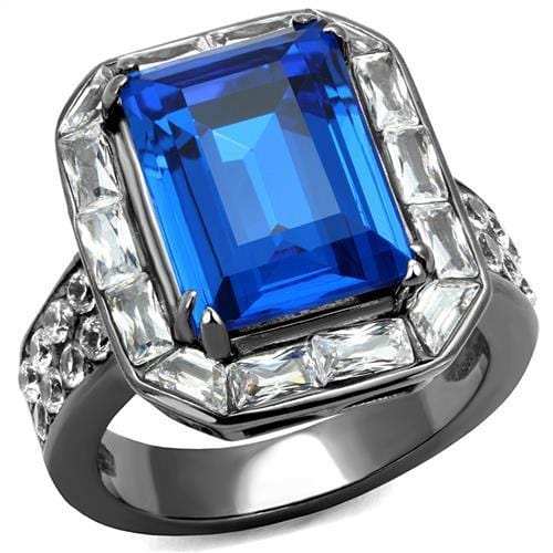 TK2758 - IP Light Black (IP Gun) Stainless Steel Ring with Top Grade Crystal in Capri Blue - Alamode - Flyclothing LLC