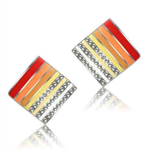 TK275 - High polished (no plating) Stainless Steel Earrings with Top Grade Crystal in Clear - Alamode - Flyclothing LLC