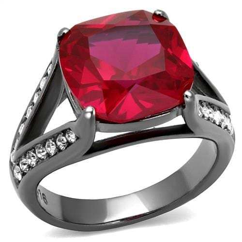 TK2760 - IP Light Black (IP Gun) Stainless Steel Ring with Synthetic Corundum in Ruby - Alamode - Flyclothing LLC