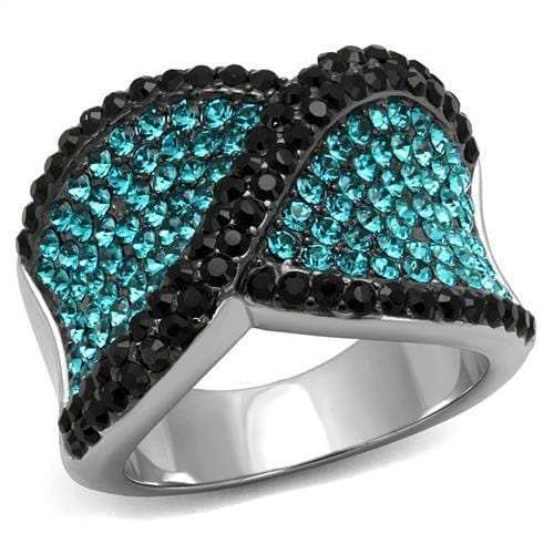 TK2764 - Two-Tone IP Black Stainless Steel Ring with Top Grade Crystal in Blue Zircon - Alamode - Flyclothing LLC
