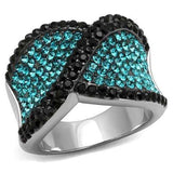 TK2764 - Two-Tone IP Black Stainless Steel Ring with Top Grade Crystal in Blue Zircon - Alamode - Flyclothing LLC