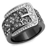 TK2769 - Two-Tone IP Black Stainless Steel Ring with Top Grade Crystal in Black Diamond - Alamode - Flyclothing LLC