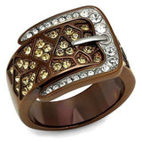 TK2770 - Two Tone IP Light Brown (IP Light coffee) Stainless Steel Ring with Top Grade Crystal in Citrine Yellow - Alamode - Flyclothing LLC