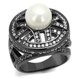 TK2771 - IP Light Black (IP Gun) Stainless Steel Ring with Synthetic Pearl in White - Alamode - Flyclothing LLC