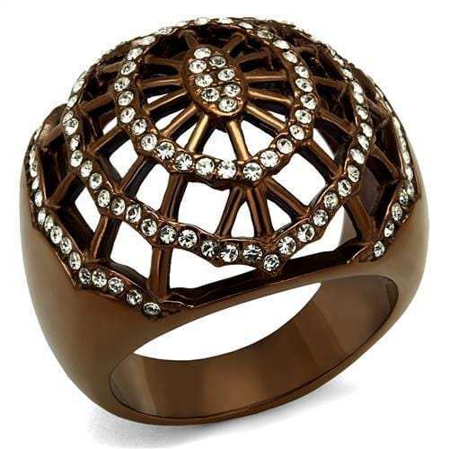 TK2772 - IP Coffee light Stainless Steel Ring with Top Grade Crystal in Clear - Alamode - Flyclothing LLC