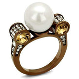 TK2774 - IP Coffee light Stainless Steel Ring with Synthetic Pearl in White - Alamode - Flyclothing LLC
