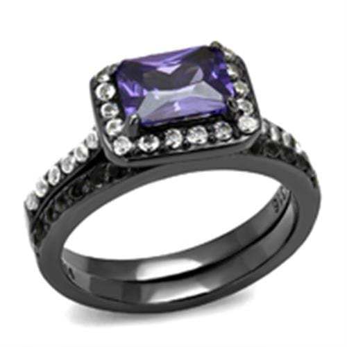 TK2778 - IP Light Black (IP Gun) Stainless Steel Ring with AAA Grade CZ in Tanzanite - Alamode - Flyclothing LLC