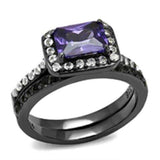 TK2778 - IP Light Black (IP Gun) Stainless Steel Ring with AAA Grade CZ in Tanzanite - Alamode - Flyclothing LLC