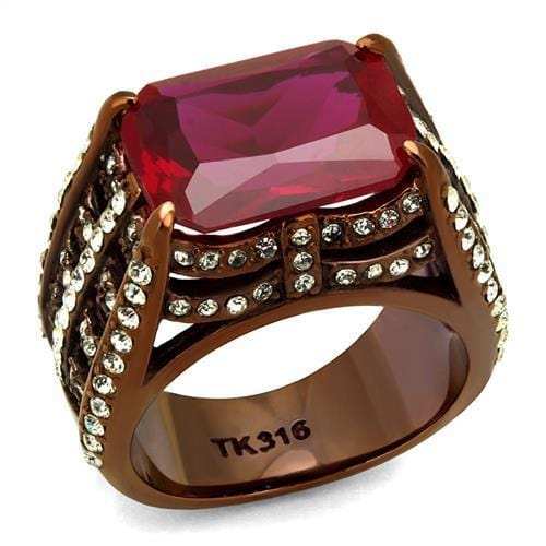 TK2779 - IP Coffee light Stainless Steel Ring with Synthetic Synthetic Glass in Garnet - Alamode - Flyclothing LLC