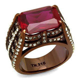 TK2779 - IP Coffee light Stainless Steel Ring with Synthetic Synthetic Glass in Garnet - Alamode - Flyclothing LLC