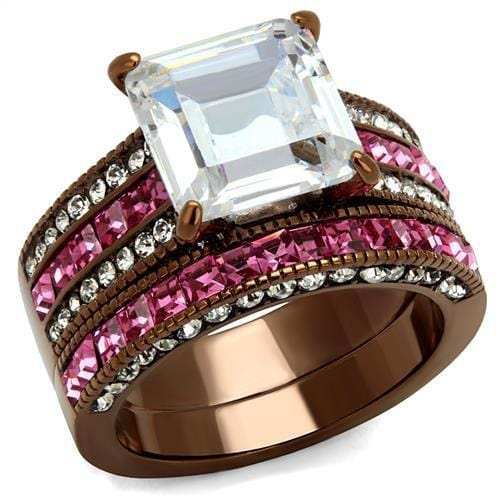 TK2782 - IP Coffee light Stainless Steel Ring with AAA Grade CZ in Clear - Alamode - Flyclothing LLC