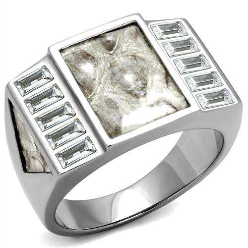 TK2784 - No Plating Stainless Steel Ring with AAA Grade CZ in Clear - Alamode - Flyclothing LLC