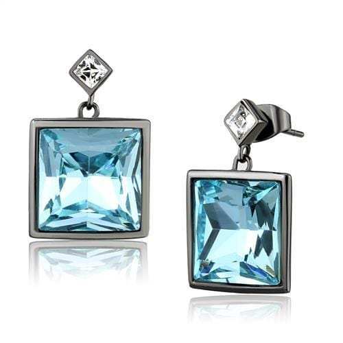 TK2788 - IP Light Black (IP Gun) Stainless Steel Earrings with Top Grade Crystal in Sea Blue - Alamode - Flyclothing LLC