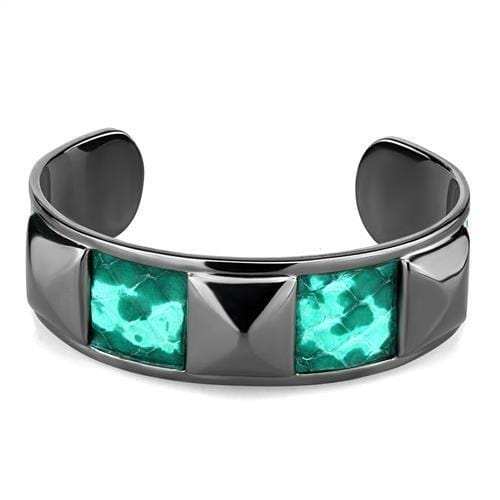 TK2794 - IP Light Black (IP Gun) Stainless Steel Bangle with Leather in Emerald - Alamode - Flyclothing LLC