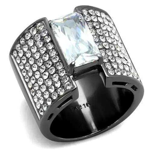 TK2798 - IP Light Black (IP Gun) Stainless Steel Ring with AAA Grade CZ in Clear - Alamode - Flyclothing LLC