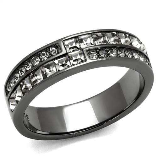TK2799 - IP Light Black (IP Gun) Stainless Steel Ring with Top Grade Crystal in Black Diamond - Alamode - Flyclothing LLC