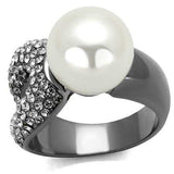 TK2800 - IP Light Black (IP Gun) Stainless Steel Ring with Synthetic Pearl in White - Alamode - Flyclothing LLC