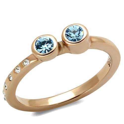TK2807 - IP Rose Gold(Ion Plating) Stainless Steel Ring with Top Grade Crystal in Sea Blue - Alamode - Flyclothing LLC