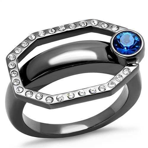 TK2809 - IP Light Black (IP Gun) Stainless Steel Ring with Top Grade Crystal in Capri Blue - Alamode - Flyclothing LLC