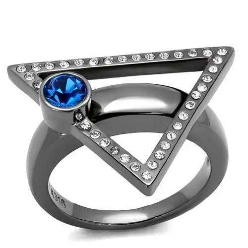 TK2810 - IP Light Black (IP Gun) Stainless Steel Ring with Top Grade Crystal in Capri Blue - Alamode - Flyclothing LLC
