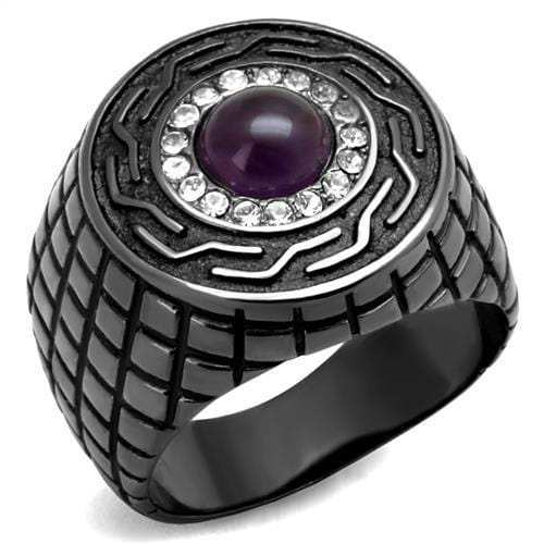 TK2813 - IP Light Black (IP Gun) Stainless Steel Ring with Semi-Precious Amethyst Crystal in Amethyst - Alamode - Flyclothing LLC